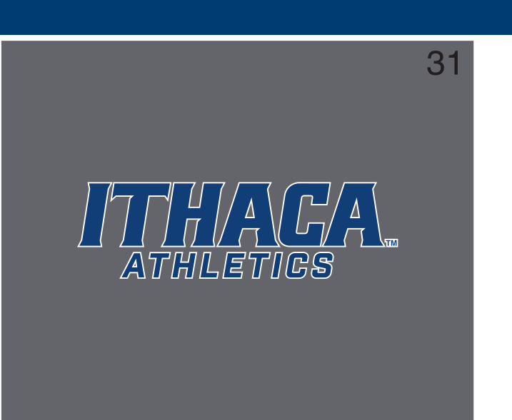 Ithaca Athletics wordmark, blue on grey variant, cell 31