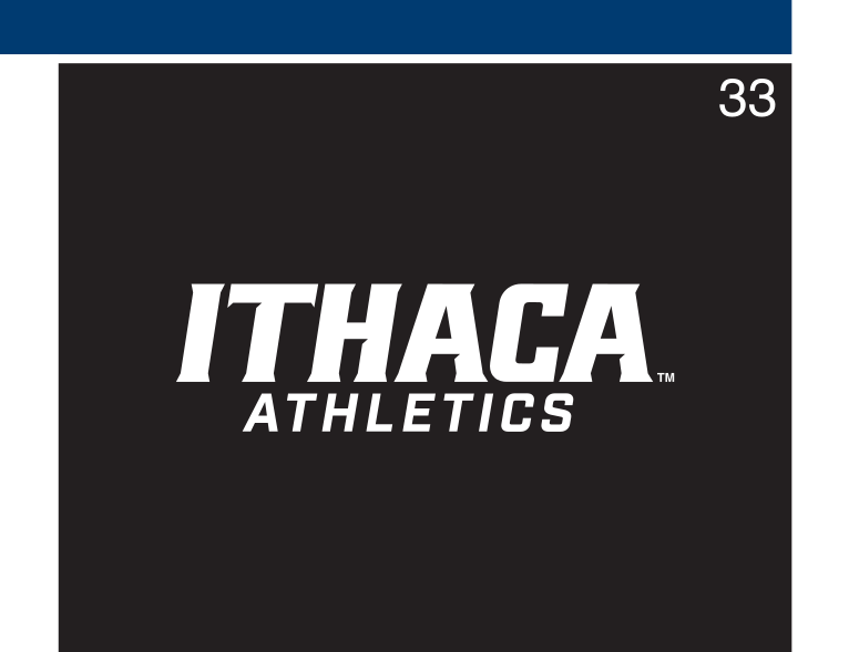 Ithaca Athletics wordmark, white on black variant, cell 33