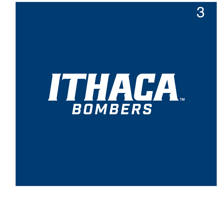 Ithaca Bombers wordmark, white on blue variant, cell 35