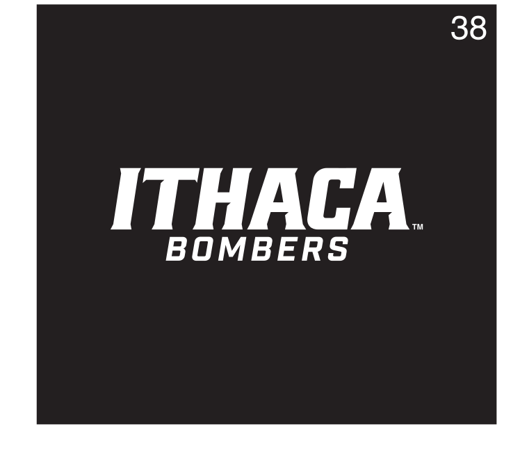 Ithaca Bombers wordmark, white on black variant, cell 38