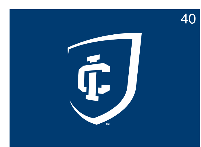 Ithaca Athletics emblem, white on blue variant, cell 40