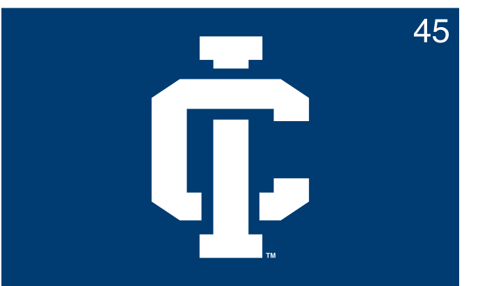 Ithaca Athletics monogram, white on blue variant, cell 45