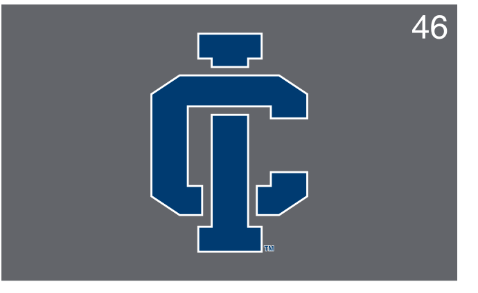 Ithaca Athletics monogram, blue on grey variant, cell 46
