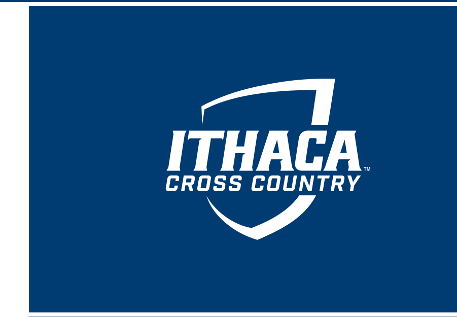 Ithaca College Cross Country logo, white reverse on navy variant, cell 71