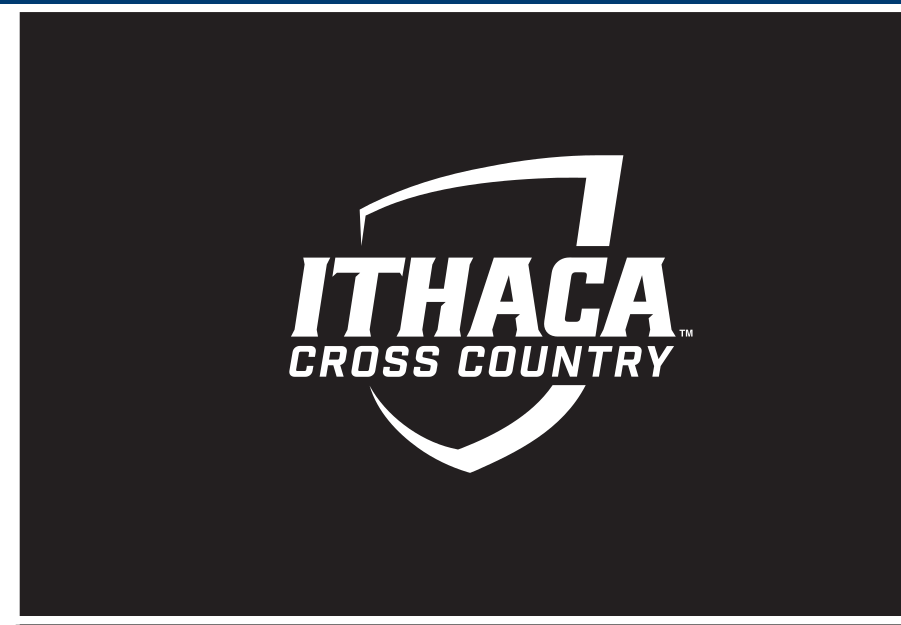 Ithaca College Cross Country logo, white reverse on black variant, cell 74