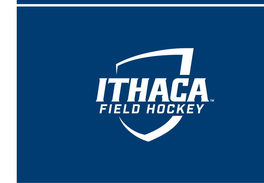 Ithaca College Field Hockey logo, white reverse on navy variant, cell 76