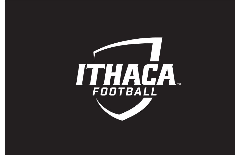 Ithaca College Football logo, white reverse on black variant, cell 84
