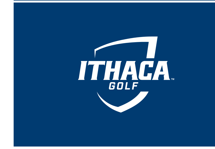 Ithaca College Golf logo, white reverse on navy variant, cell 86