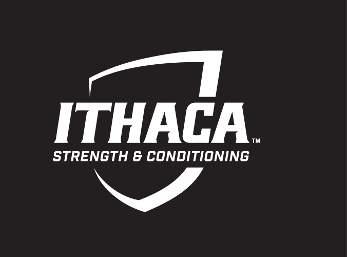 Ithaca shield with Strength & Conditioning, white on black variant, cell 139