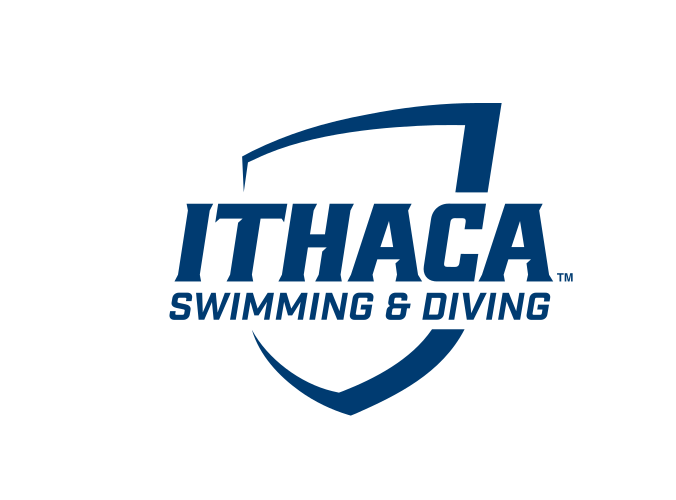 Ithaca shield with Swimming & Diving, navy on white variant, cell 140