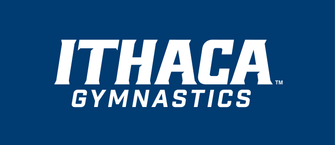 Ithaca Gymnastics logo, white on blue variant, cell 206