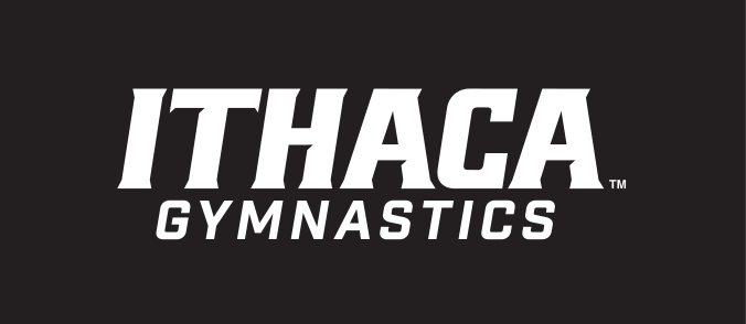 Ithaca Gymnastics logo, white on black variant, cell 209