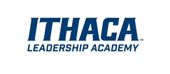 Ithaca Leadership Academy logo, blue on white variant, cell 215