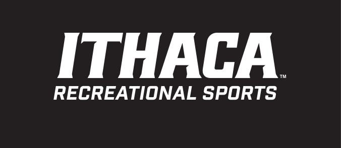Ithaca Recreational Sports logo, white on black variant, cell 224