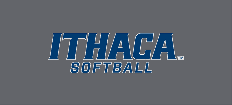 Ithaca Softball wordmark, blue with white outline on grey variant, cell 247