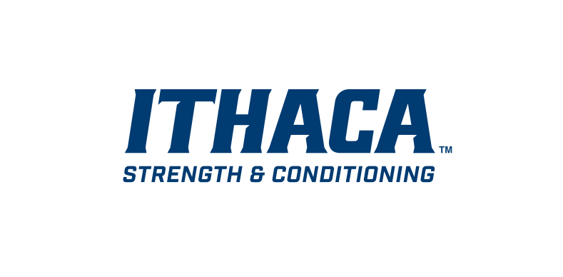 Ithaca Strength & Conditioning wordmark, blue on white variant, cell 250