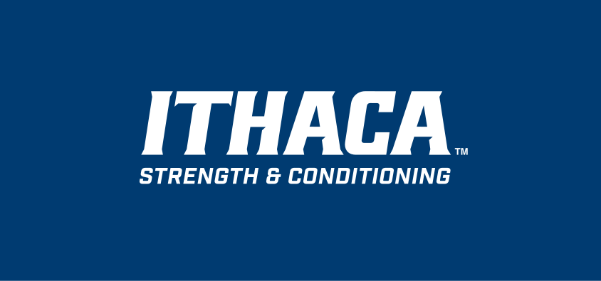 Ithaca Strength & Conditioning wordmark, white on blue variant, cell 251