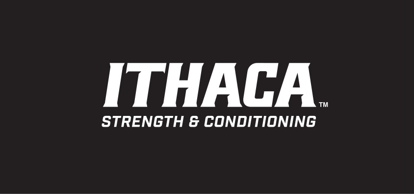 Ithaca Strength & Conditioning wordmark, white on black variant, cell 254