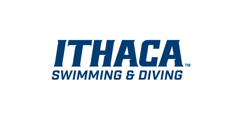 Ithaca Swimming & Diving wordmark, blue on white variant, cell 255