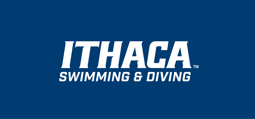 Ithaca Swimming & Diving wordmark, white on blue variant, cell 256