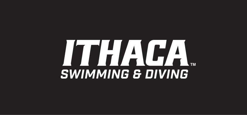 Ithaca Swimming & Diving wordmark, white on black variant, cell 259