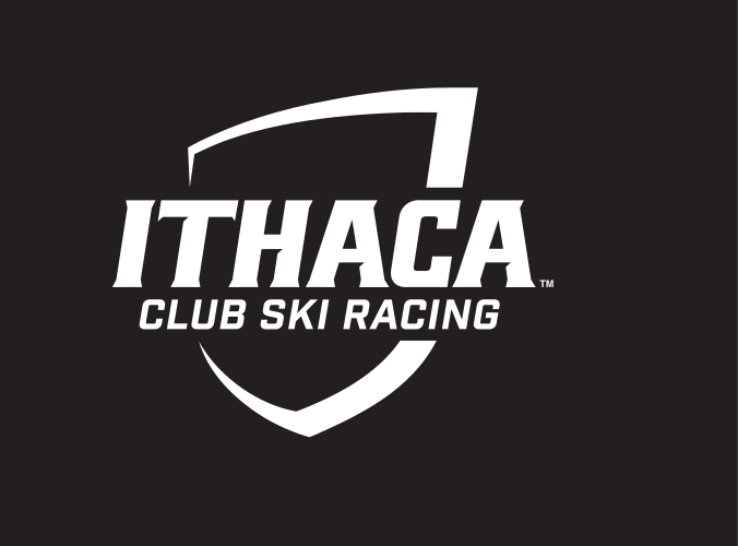 Ithaca shield with Club Ski Racing, white on black variant, cell 334