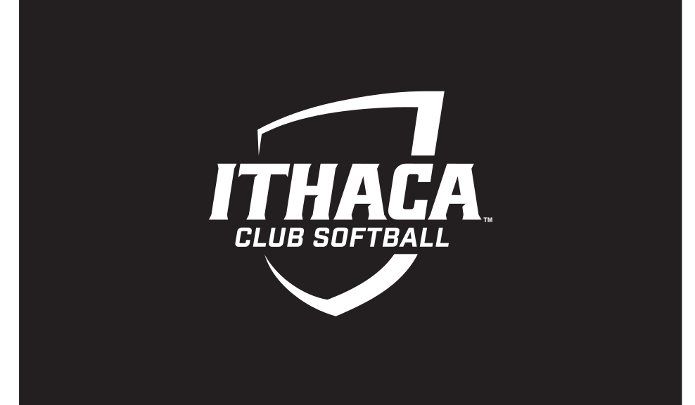 Ithaca College shield, Club Softball, white/black on black variant, cell 344