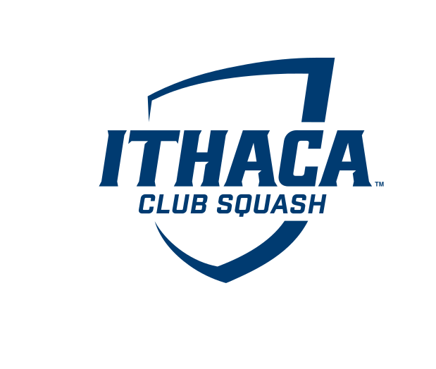 Ithaca College shield, Club Squash, blue/white on white variant, cell 345