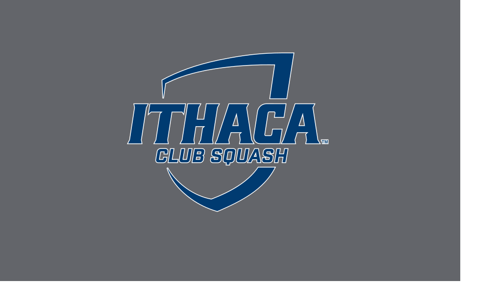 Ithaca College shield, Club Squash, blue/white on grey variant, cell 347