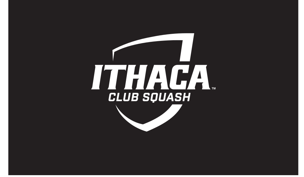 Ithaca College shield, Club Squash, white/black on black variant, cell 349
