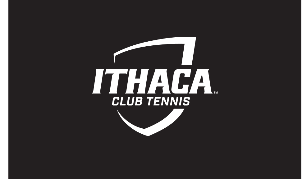 Ithaca College shield, Club Tennis, white/black on black variant, cell 344