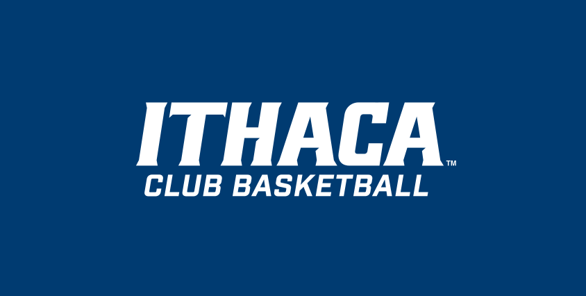Ithaca Club Basketball wordmark, white/blue on navy variant, cell 371
