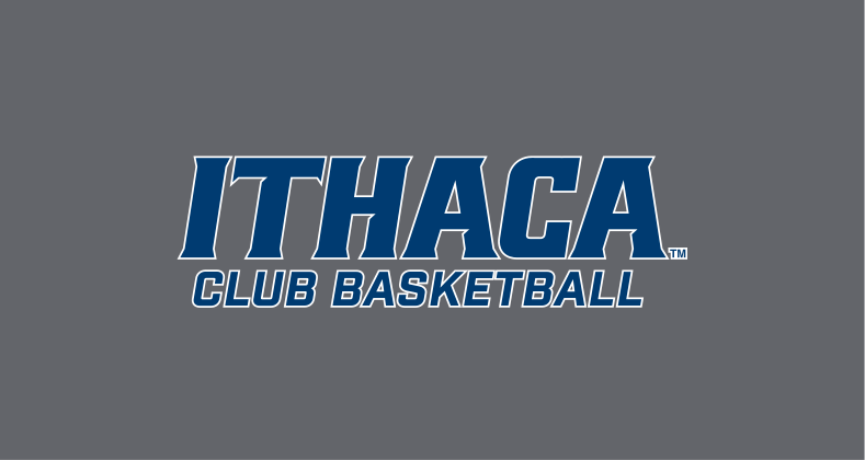 Ithaca Club Basketball wordmark, navy/blue on grey variant, cell 372