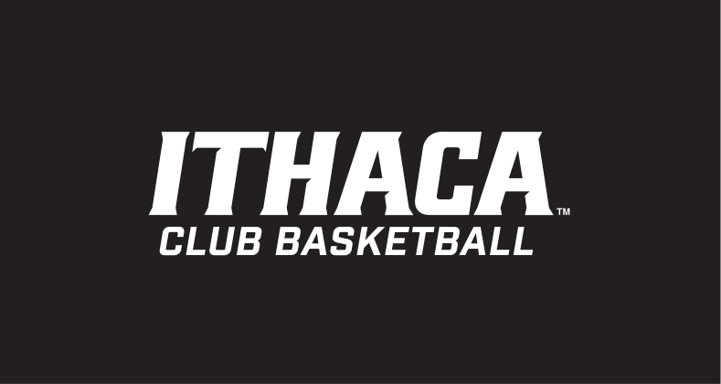 Ithaca Club Basketball wordmark, white on black variant, cell 374