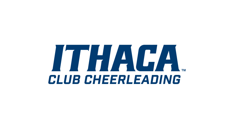 Ithaca Club Cheerleading wordmark, navy/blue on white variant, cell 375