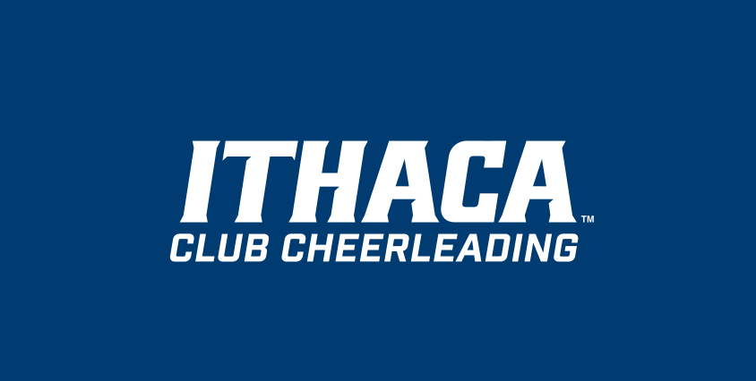 Ithaca Club Cheerleading wordmark, white/blue on navy variant, cell 376