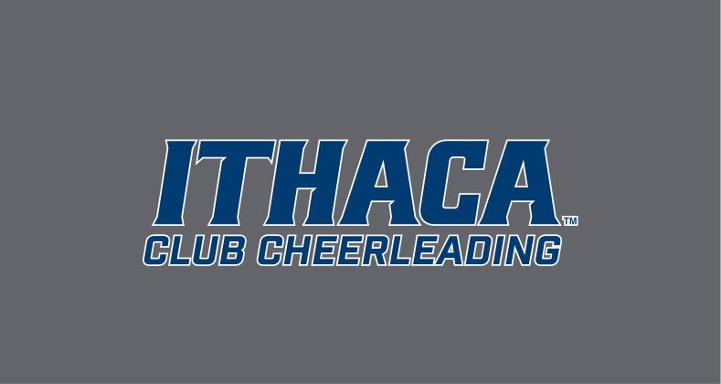 Ithaca Club Cheerleading wordmark, navy/blue on grey variant, cell 377