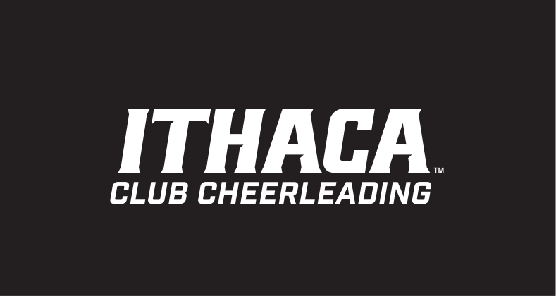 Ithaca Club Cheerleading wordmark, white on black variant, cell 379