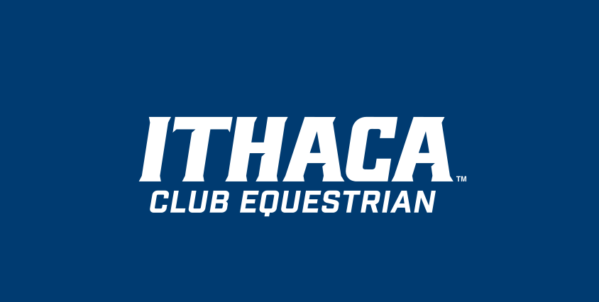 Ithaca Club Equestrian wordmark, white/blue on navy variant, cell 381