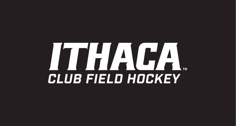 Ithaca Club Field Hockey wordmark, white on black variant, cell 389