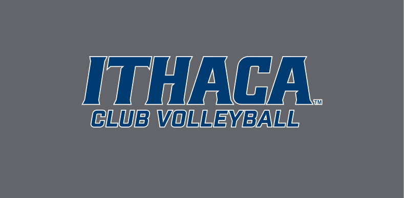 Ithaca Club Volleyball, blue with white outline on grey variant, cell 452