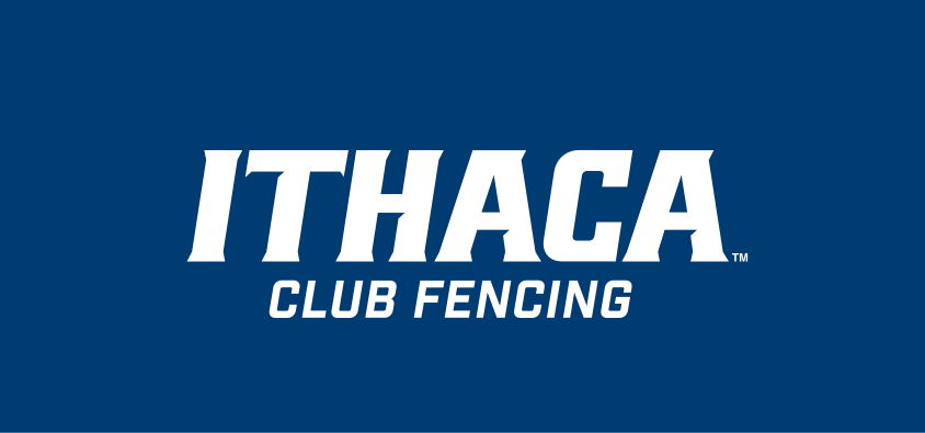 Ithaca Club Fencing, white with blue outline on blue variant, cell 466