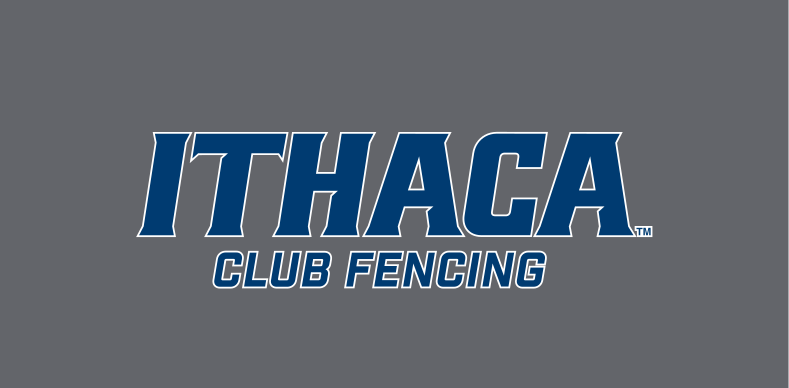 Ithaca Club Fencing, blue with white outline on grey variant, cell 467