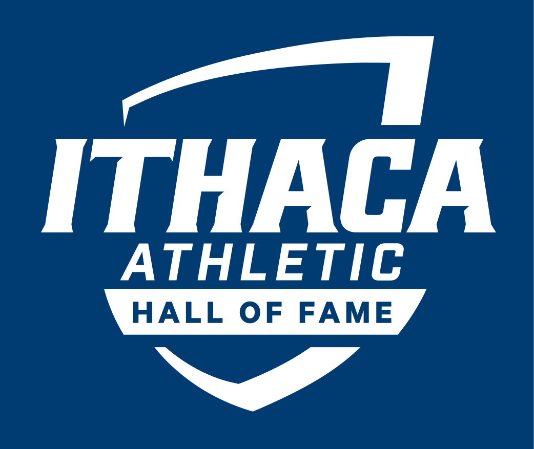Ithaca Athletic Hall of Fame logo, shield, white on blue variant, cell 471