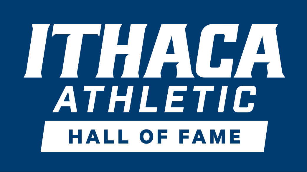 Ithaca Athletic Hall of Fame wordmark, white on blue variant, cell 473