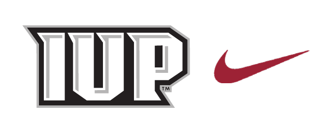 IUP wordmark logo lockup with Nike swoosh, full color variant
