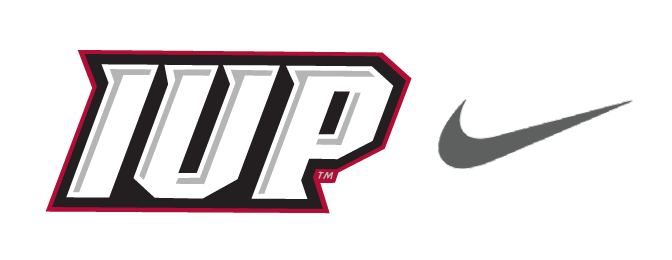 IUP Football wordmark logo lockup with Nike swoosh, full color with grey swoosh variant
