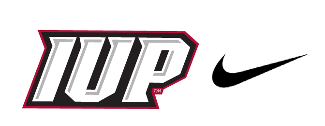 IUP Football wordmark logo lockup with Nike swoosh, full color with black swoosh variant