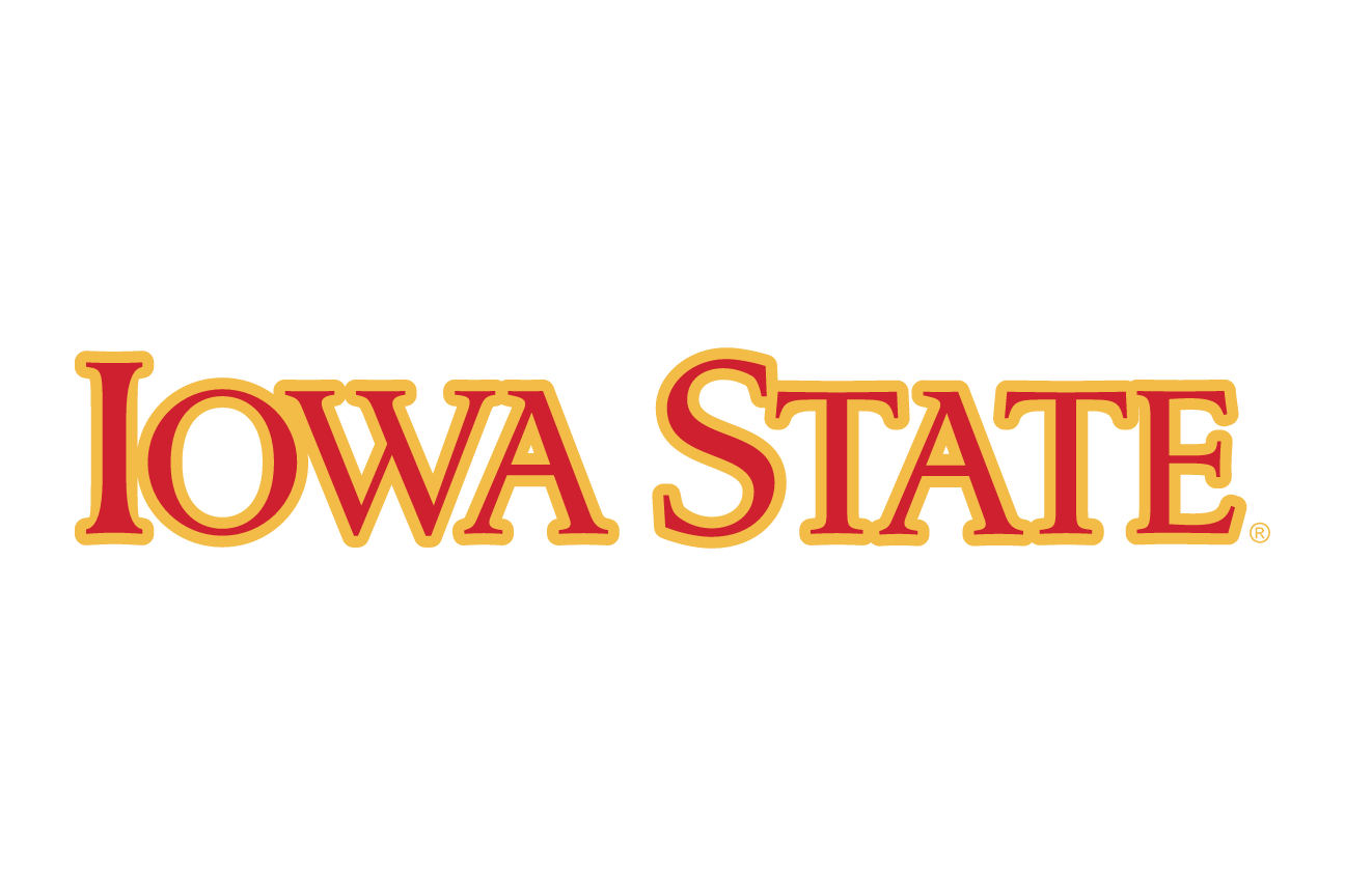 Iowa State wordmark, horizontal, gold and red variant, cell 67