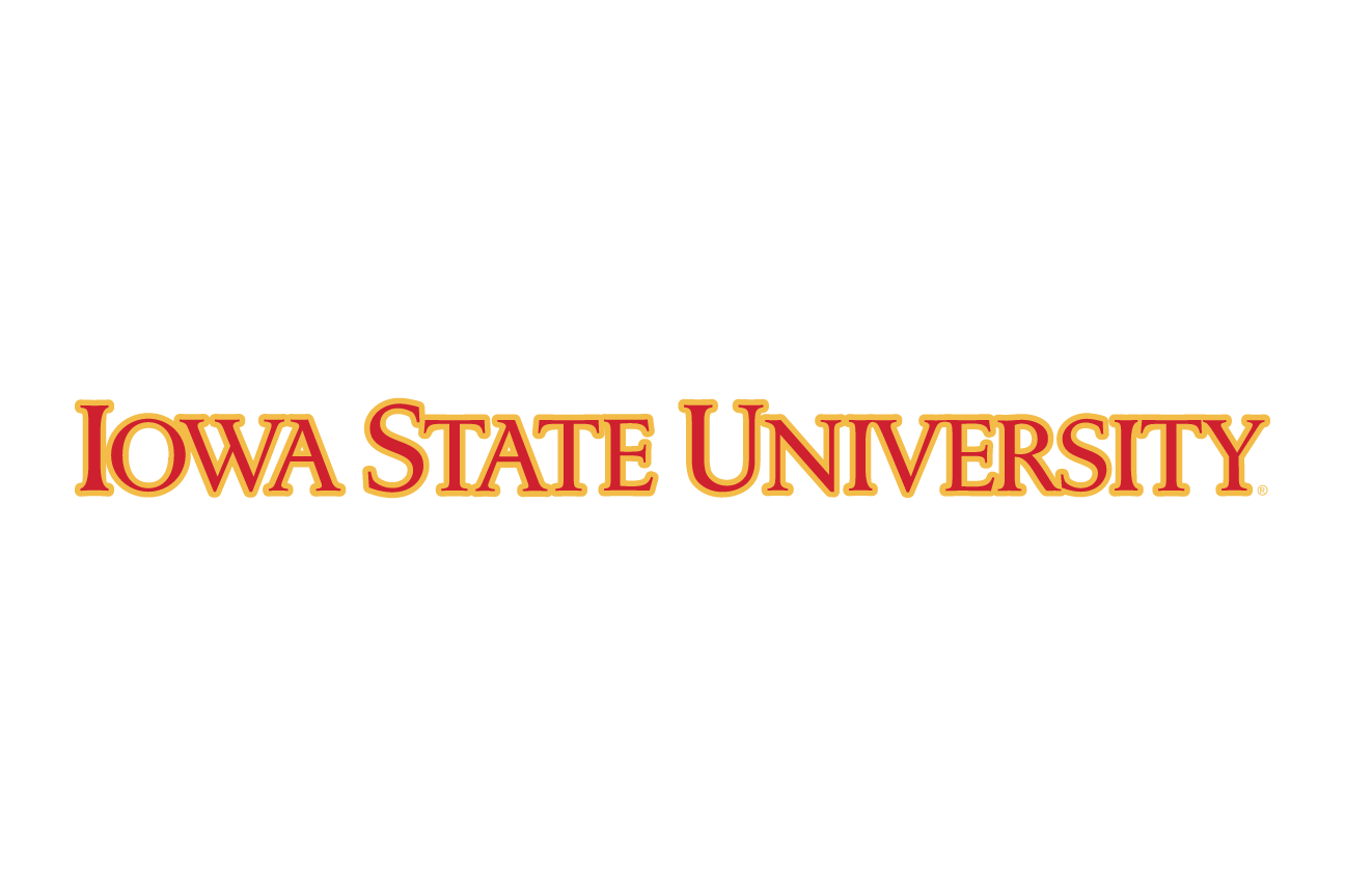 Iowa State University wordmark, horizontal, gold and red variant, cell 63